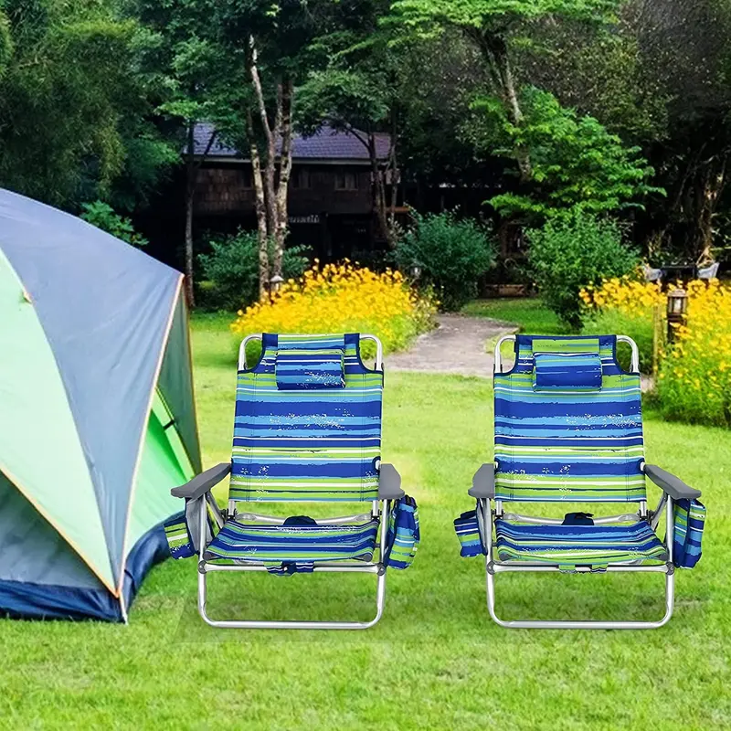 Backpack-Style Beach Chairs – 4-Pack with Insulated Cooler, Cup Holders, No Side Table