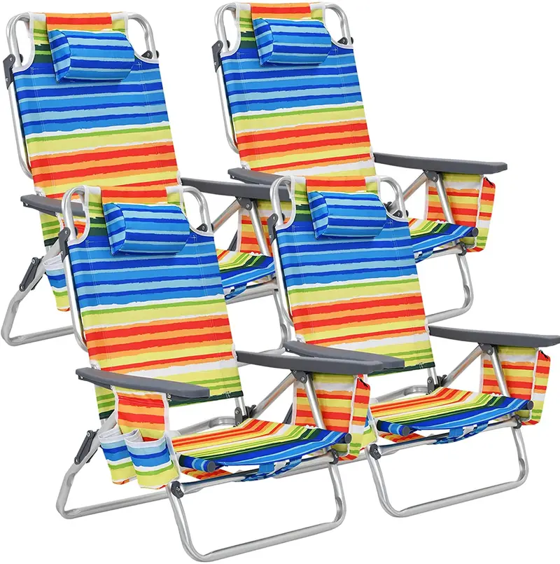 Backpack-Style Beach Chairs – 4-Pack with Insulated Cooler, Cup Holders, No Side Table