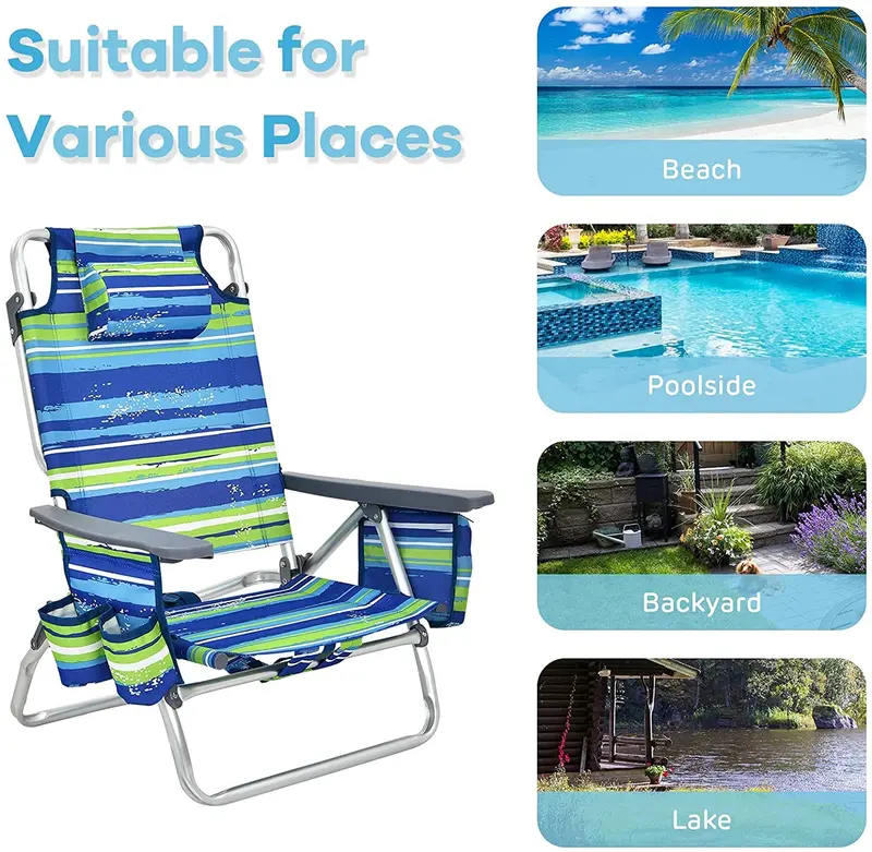 Backpack-Style Beach Chairs – 4-Pack with Insulated Cooler, Cup Holders, No Side Table