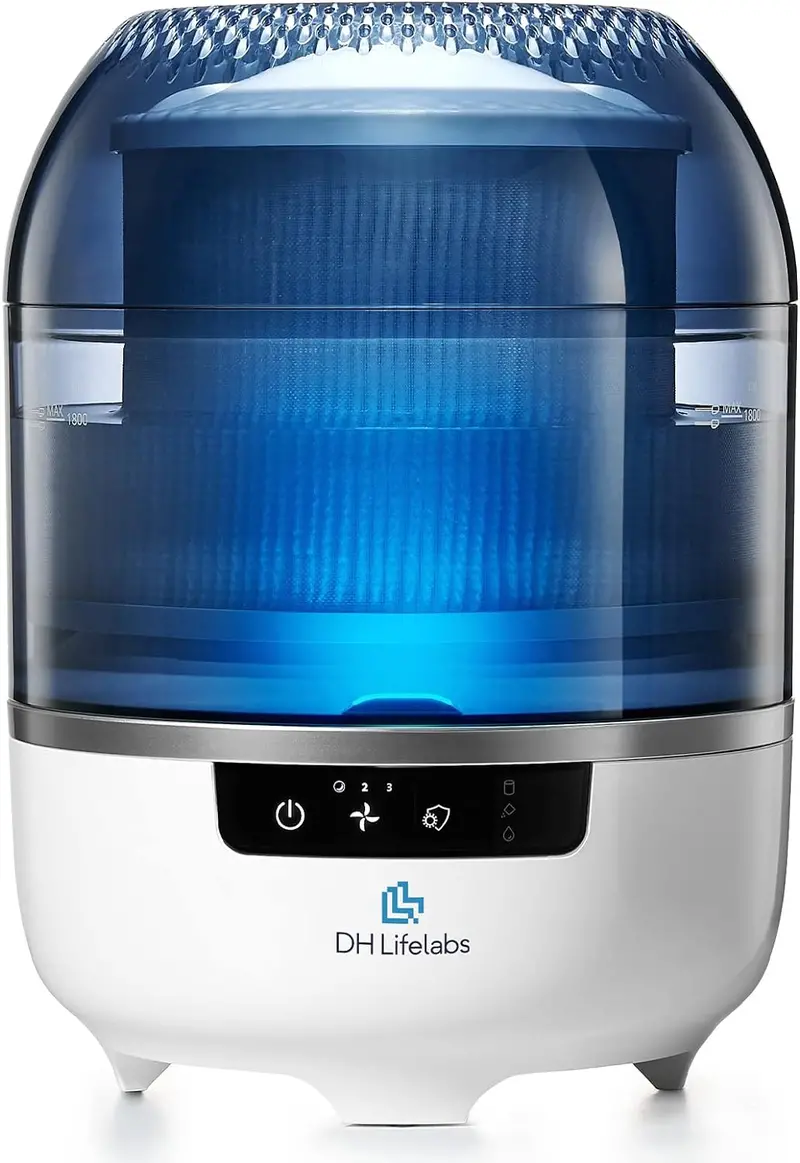 Bedroom Evaporative Humidifier with Air Purification – HOCL-Based Odor & Mildew Eliminator for Rooms up to 538 sq.ft