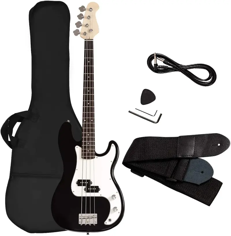 Beginner-Friendly 4-String Electric Bass Guitar Bundle – Includes Amplifier, Gig Bag, Strap, and Cable