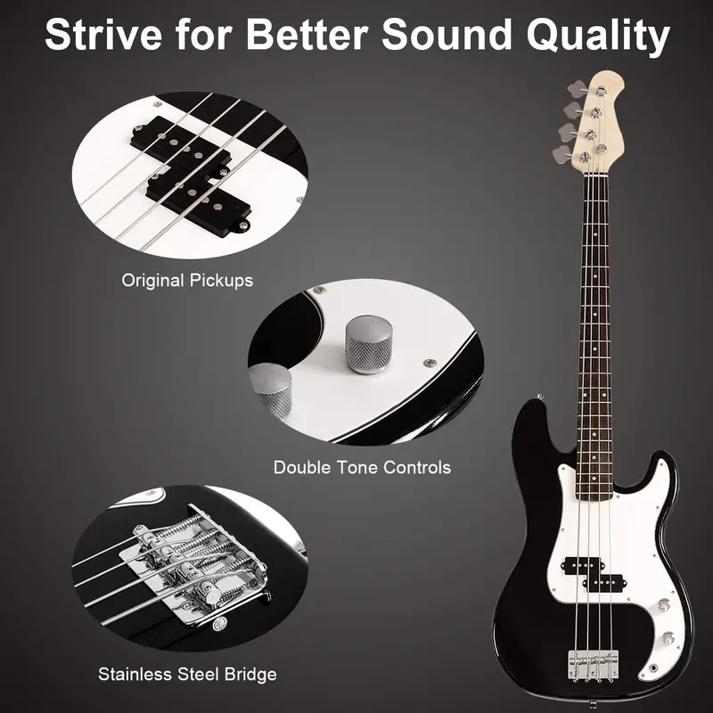 Beginner-Friendly 4-String Electric Bass Guitar Bundle – Includes Amplifier, Gig Bag, Strap, and Cable