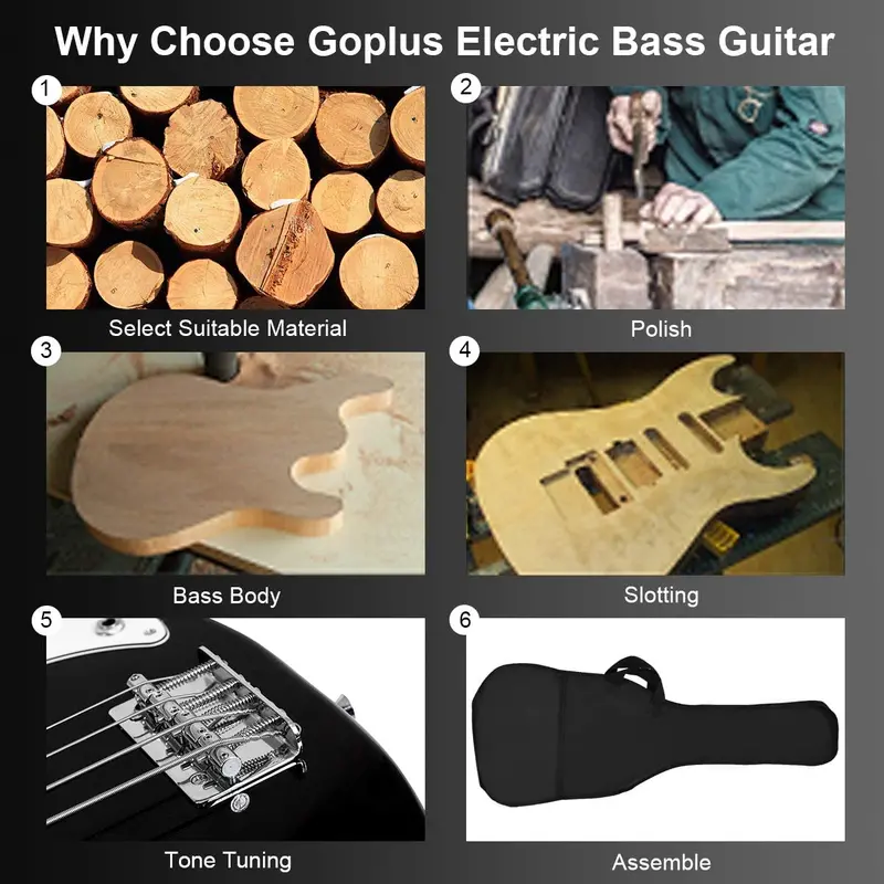 Beginner-Friendly 4-String Electric Bass Guitar Bundle – Includes Amplifier, Gig Bag, Strap, and Cable