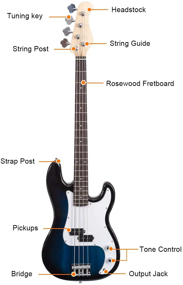 Beginner-Friendly 4-String Electric Bass Guitar Bundle – Includes Amplifier, Gig Bag, Strap, and Cable