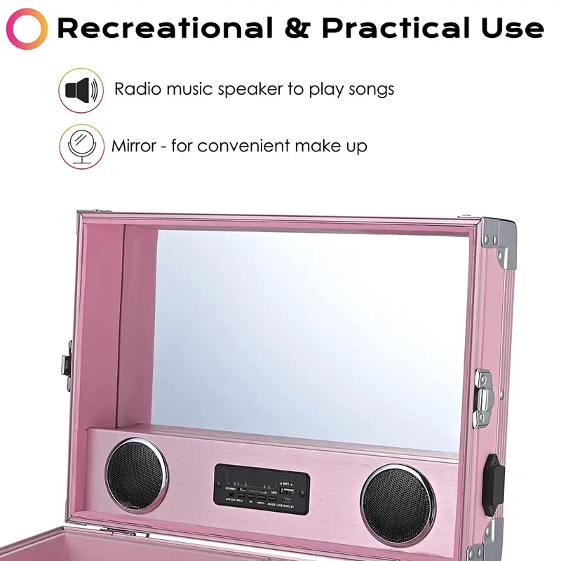 BYOOTIQUE Pink Rolling Nail Station — Cosmetic Trolley with Mirror, Four Drawers, and Locking Casters