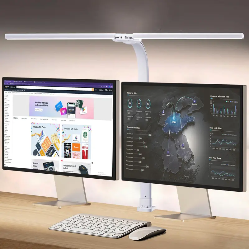Clamp-Mount Dual-Light LED Desk Lamp – 24W Output, Adjustable CCT and Brightness, Articulating Gooseneck for Workspaces 2