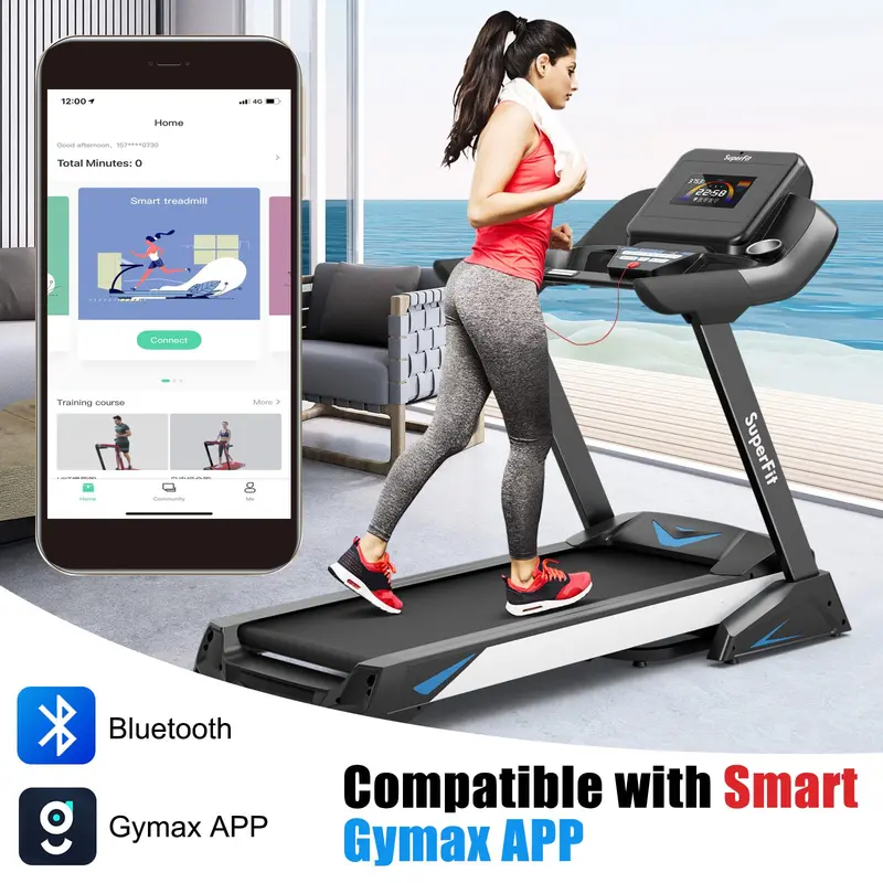 Commercial Folding Treadmill – 4.75 HP Heavy-Duty Unit Featuring 15% Incline, 20 Programs & Seamless App Sync