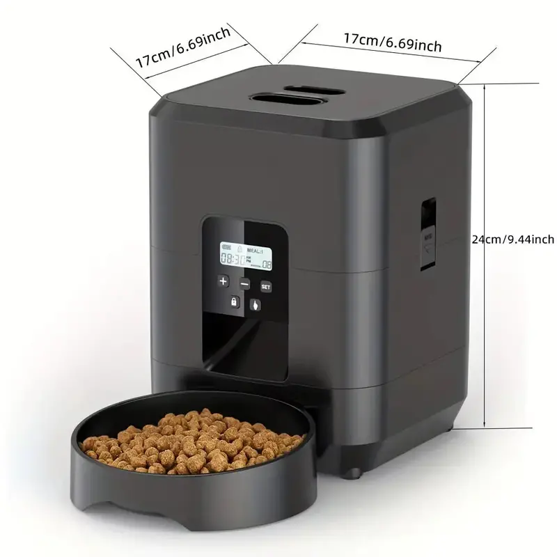 Compact 2L Automatic Cat Feeder with LCD Timer, Adjustable Slow-Feed Setting & Dry Food Compatibility for Small Pets