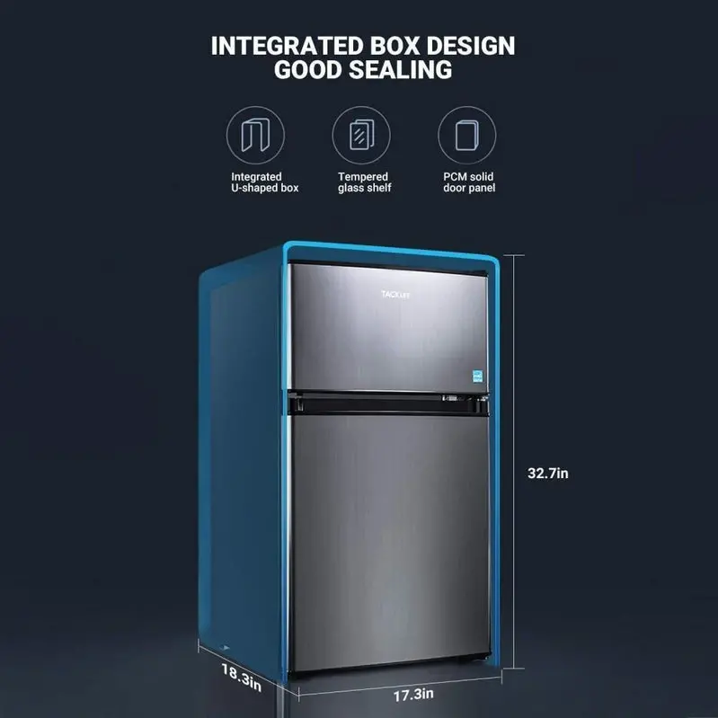 Compact 3.1 Cu Ft Mini Refrigerator with Freezer Compartment and Bright Interior LED Lighting