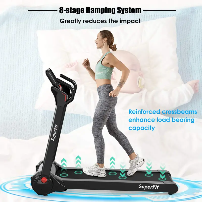Compact Folding Treadmill with 2.25HP Motor and 8-Stage Cushioning System