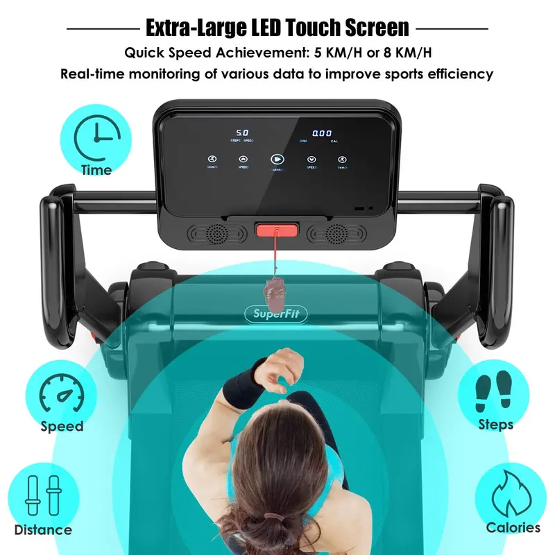 Compact Folding Treadmill with 2.25HP Motor and 8-Stage Cushioning System