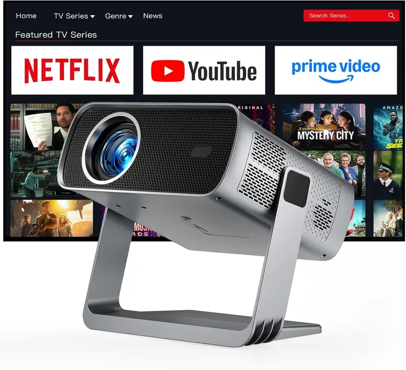 Compact White Mini Smart Projector with Auto Focus, Certified App Compatibility, and Seamless Wireless Pairing