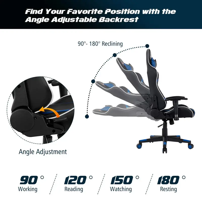 Complete Gaming Workstation Bundle: Racing Chair, Desk with Mouse Pad, Cup Holder & Headphone Hook