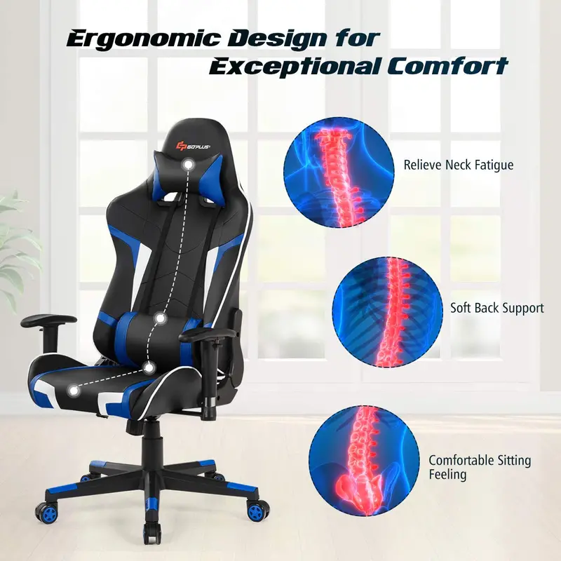 Complete Gaming Workstation Bundle: Racing Chair, Desk with Mouse Pad, Cup Holder & Headphone Hook