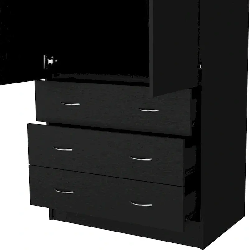 Contemporary Double-Door Armoire – Tall Bedroom Storage Cabinet with Hanging Rod and Three Interior Drawers