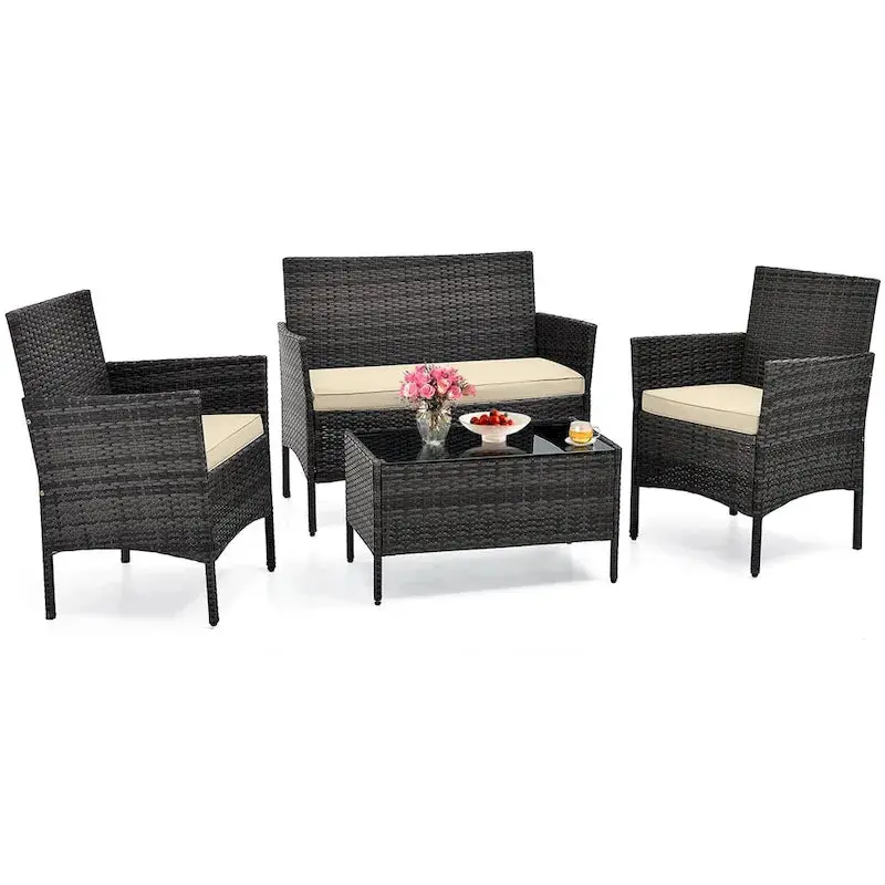 Costway 4-Piece Outdoor Patio Furniture Set with Removable, Machine-Washable Seat Cushions