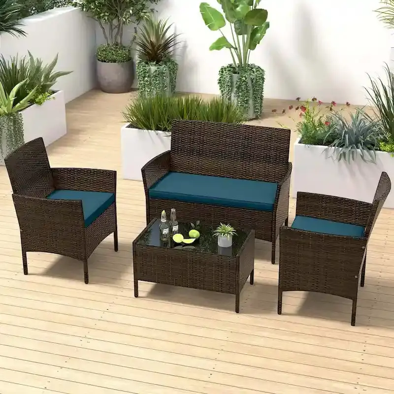 Costway 4-Piece Outdoor Patio Furniture Set with Removable, Machine-Washable Seat Cushions 2