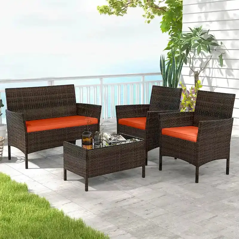 Costway 4-Piece Outdoor Patio Furniture Set with Removable, Machine-Washable Seat Cushions