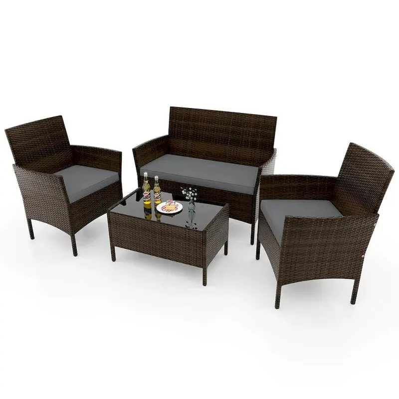 Costway 4-Piece Outdoor Patio Furniture Set with Removable, Machine-Washable Seat Cushions