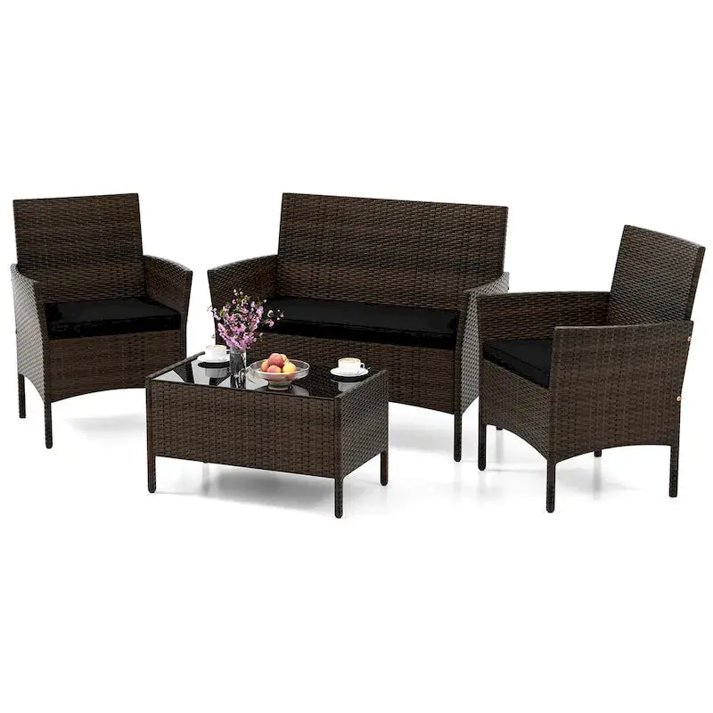 Costway 4-Piece Outdoor Patio Furniture Set with Removable, Machine-Washable Seat Cushions