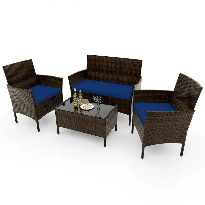 Costway 4-Piece Outdoor Patio Furniture Set with Removable, Machine-Washable Seat Cushions