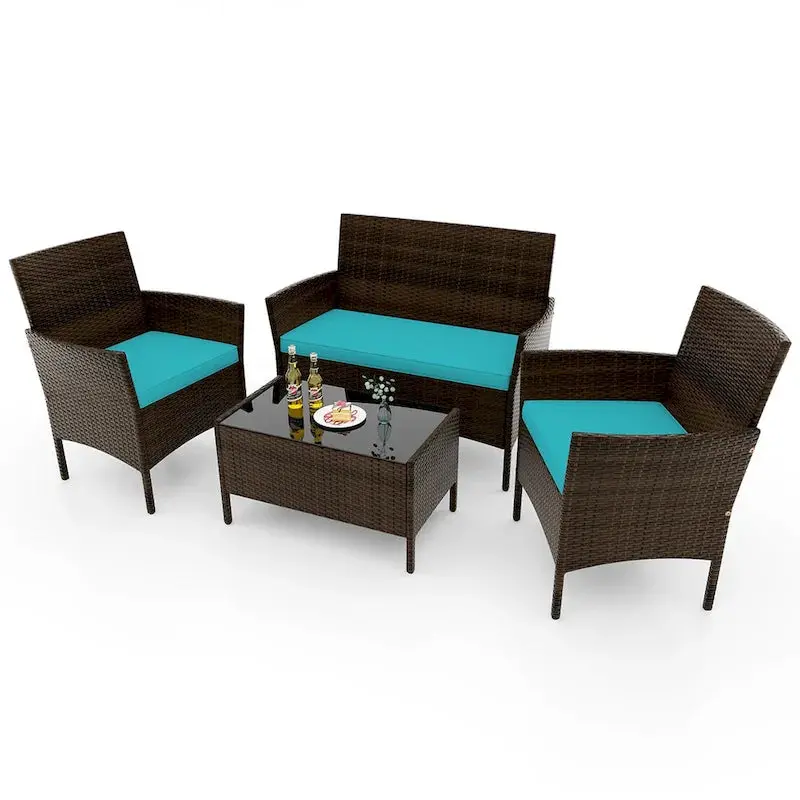Costway 4-Piece Outdoor Patio Furniture Set with Removable, Machine-Washable Seat Cushions