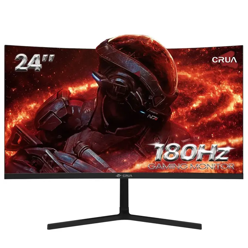 CRUA 24-Inch FHD 180Hz Curved Gaming Monitor – Borderless Display with AMD FreeSync, Low Motion Blur, and Dual HDMI/DisplayPort Inputs (Black)