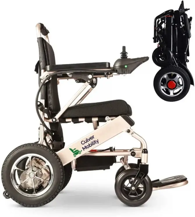 Culver Mobility Foldable Power Wheelchair – FAA-Approved Compact Scooter with Ramp Accessory (Silver, 17.5" Seat)
