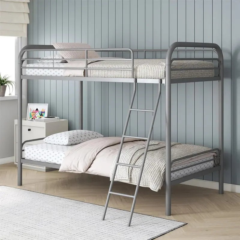 DHP Dusty Twin-Over-Full Bunk Bed – Space-Saving Metal Frame in Soft Off-White Finish 2