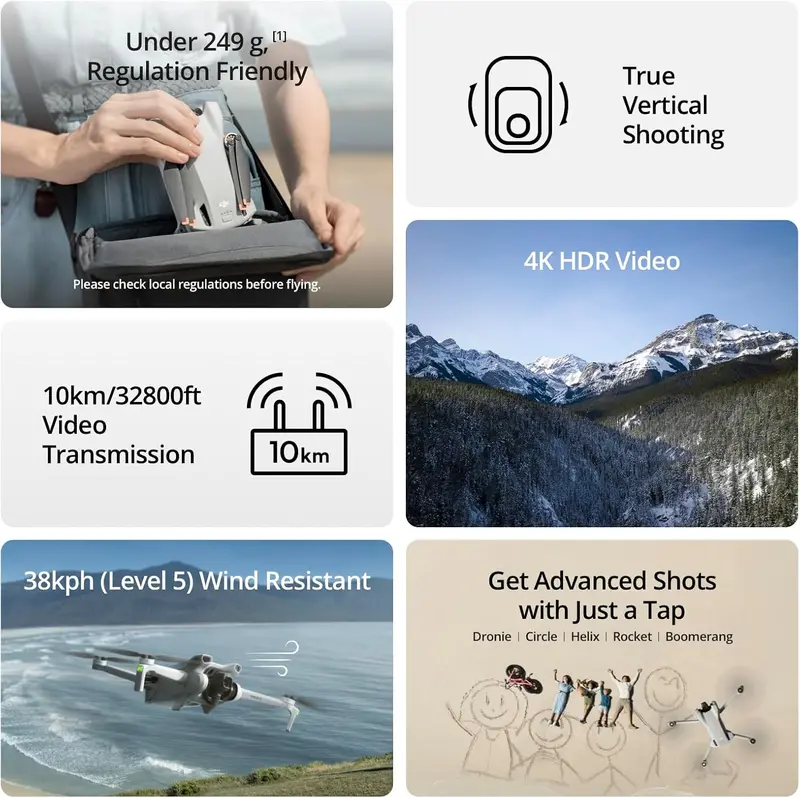 DJI Mini 3 Drone – Beginner-Friendly 4K Camera Quadcopter with 38-Minute Flight Time, Vertical Shooting Mode, GPS Return-to-Home, and 10km Video Transmission 2
