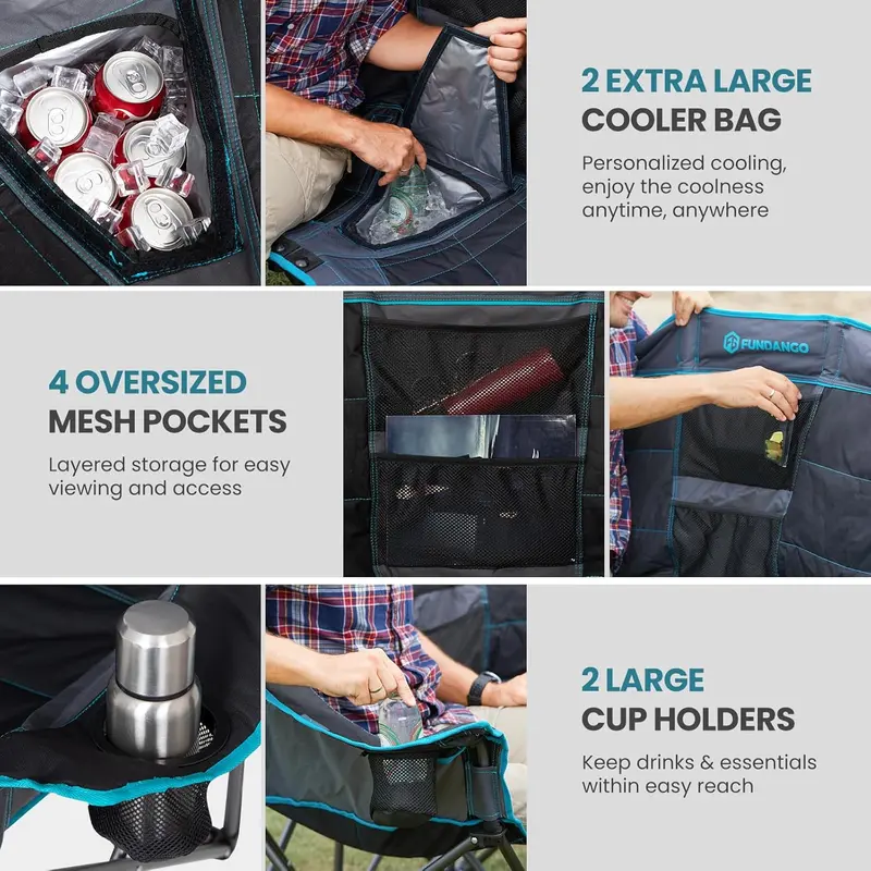 Dual-Occupant Camping Chair – Extra-Wide Foldable Seat Featuring Built-In Cooler and 1000 lb Weight Capacity 2
