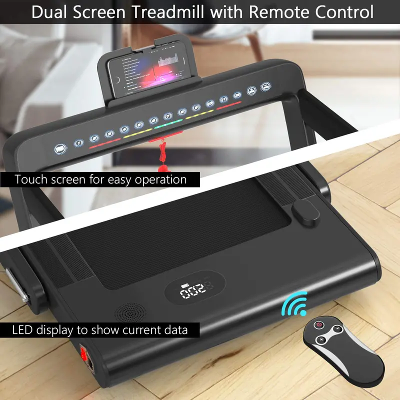 Dual-Screen Under-Desk Folding Treadmill – 2.25HP Compact Superfit Exercise Machine