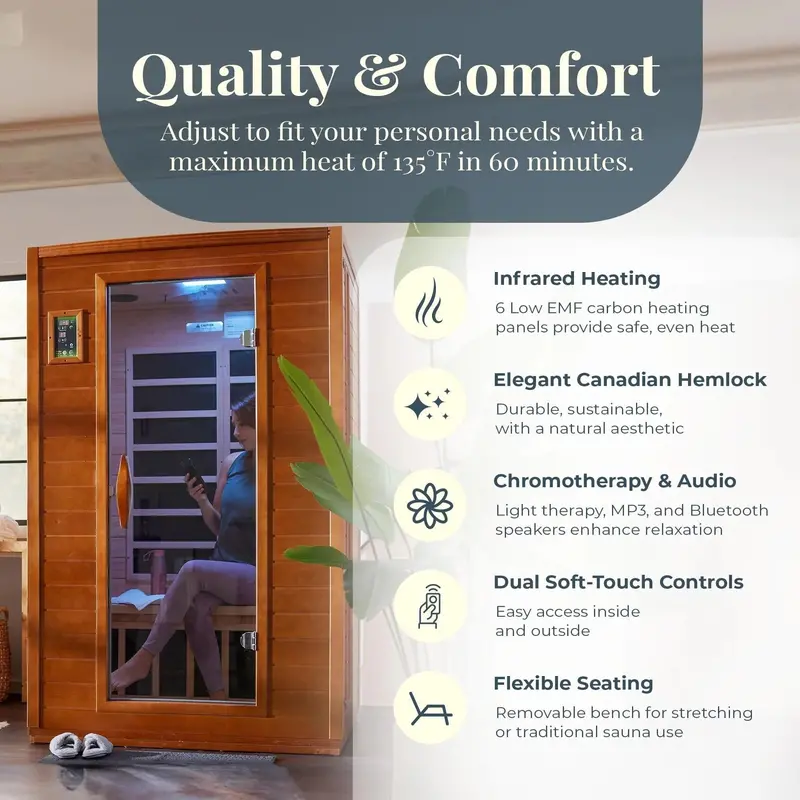 Dynamic Saunas Andora Two-Person Far Infrared Sauna – Low-EMF Technology in Canadian Hemlock Wood