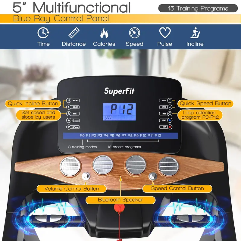 Electric Folding Treadmill – 3.75HP Motor, Adjustable Incline, Smart App Integration, and 15 Preset Workouts