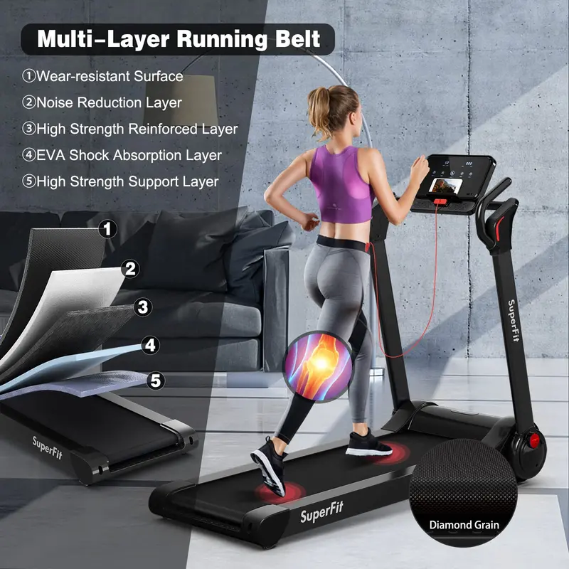 Electric Space-Saving Treadmill – 2.25HP Superfit Model with Bright LED Display and Rapid-Fold Mechanism