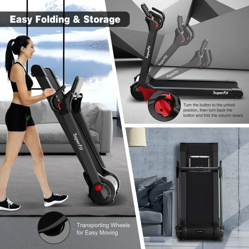 Electric Space-Saving Treadmill – 2.25HP Superfit Model with Bright LED Display and Rapid-Fold Mechanism