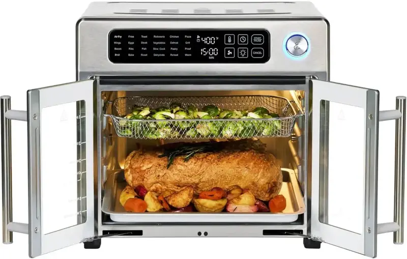 Emeril Lagasse 26-Quart Air Fryer Toaster Oven – French-Door Convection Countertop Oven, Stainless Steel Exterior