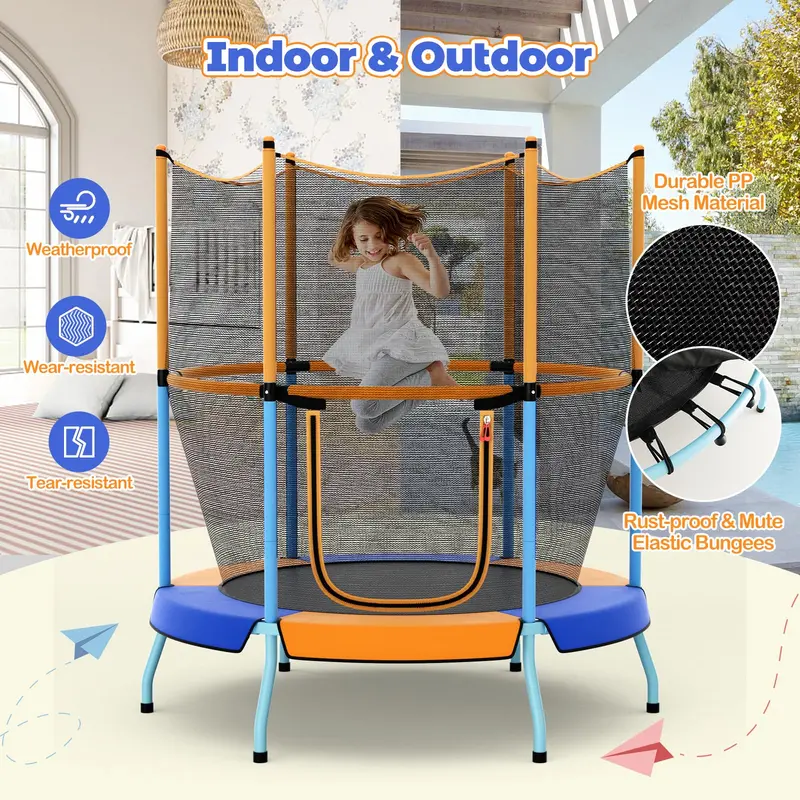Enclosed Round Trampoline for Kids – Safe, Spring-Covered Design with Protective Netting