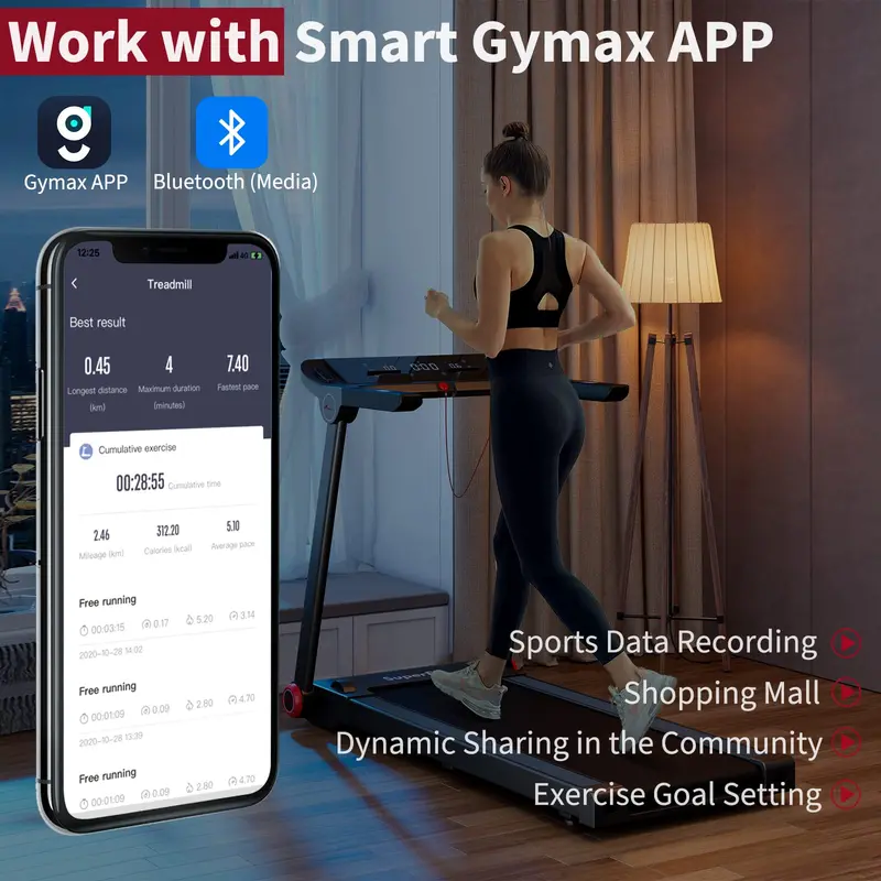 Entry-Level Foldable Treadmill – 3.75 HP Freestanding Model with 12 Preset Workouts & App Compatibility