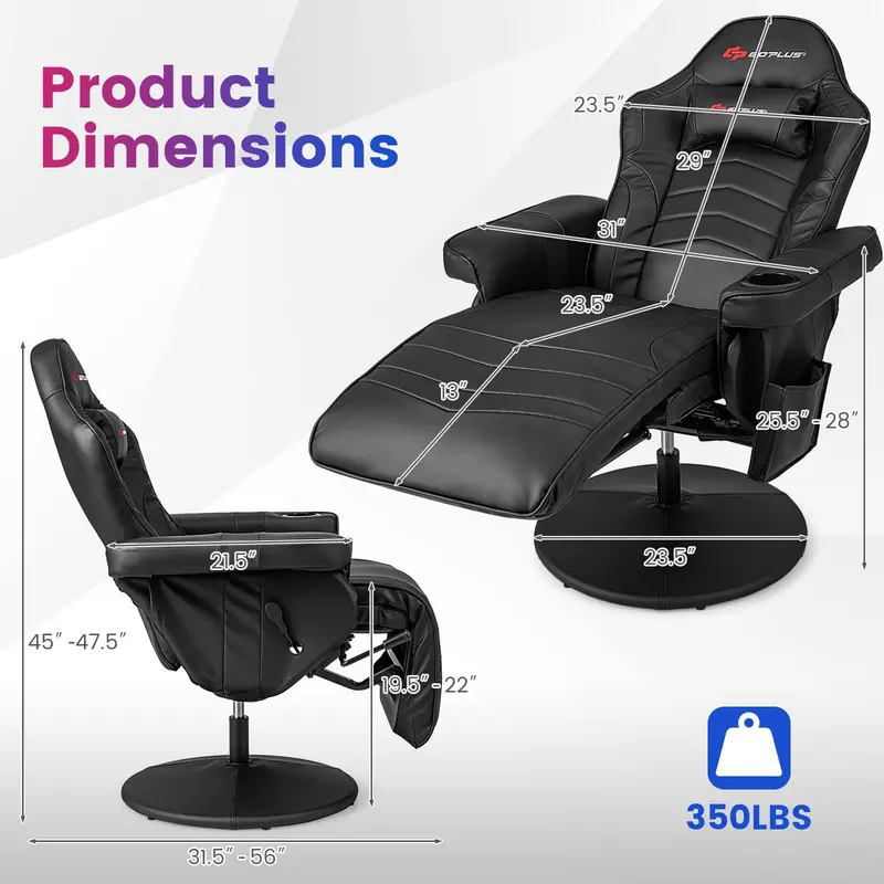 Ergonomic Gaming Chair – Height Adjustment, Built-In Massage, Retractable Footrest