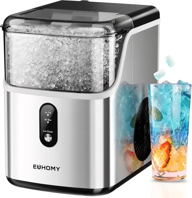 EUHOMY Countertop Sonic Nugget Ice Maker – 34 lbs/Day Rapid Ice Production with 7-Minute First-Ice Cycle, Self-Cleaning Function, and Premium Stainless Steel Housing 2