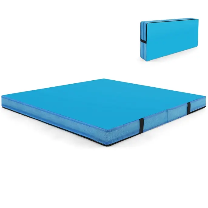Extra-Thick 48-Inch Bi-Fold Exercise Mat with PU Leather Surface and Integrated Carry Handles