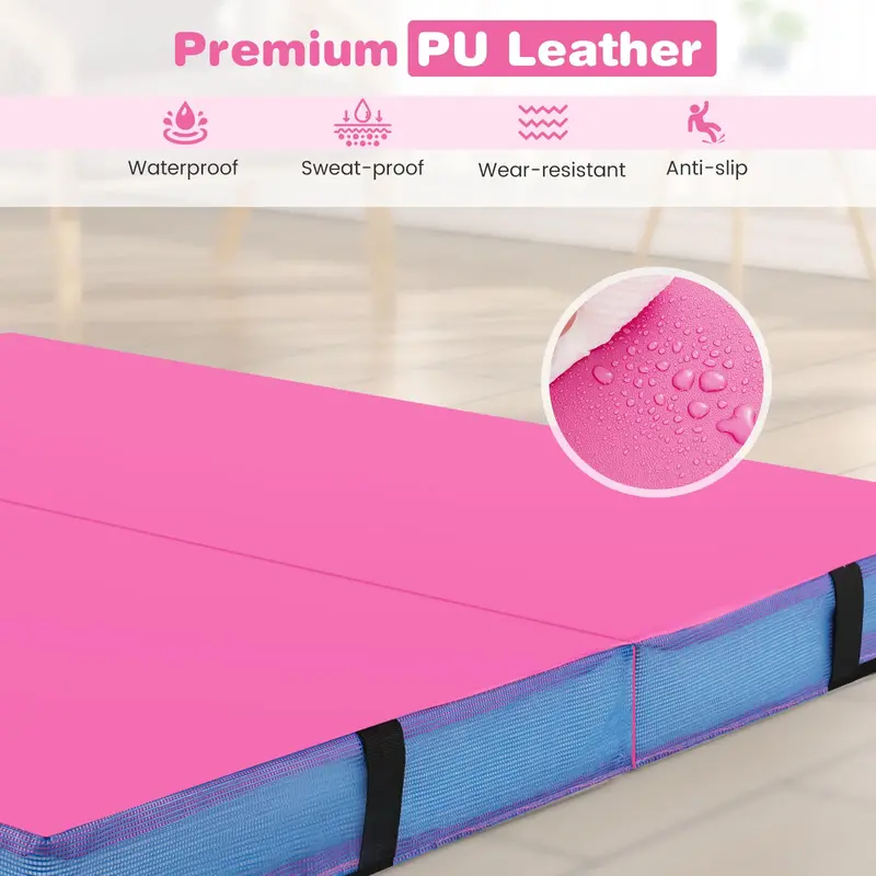Extra-Thick 48-Inch Bi-Fold Exercise Mat with PU Leather Surface and Integrated Carry Handles