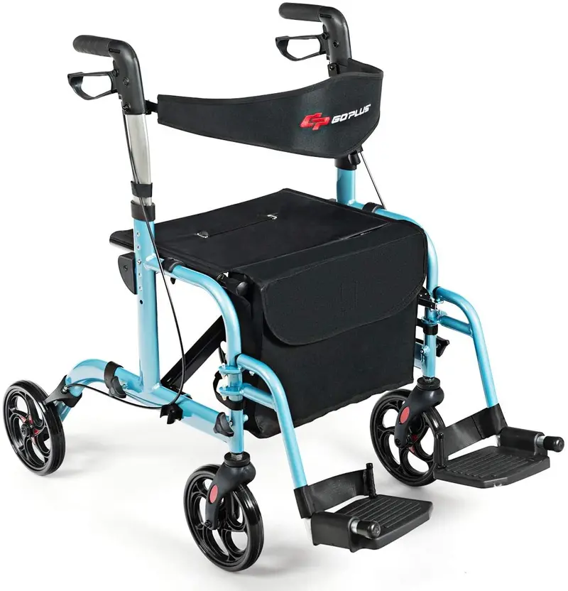 Foldable 4-Wheel Rollator Walker with Built-in Seat and Dual-Function Support