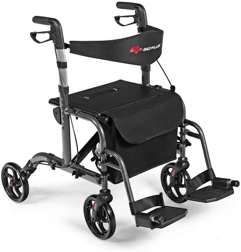 Foldable 4-Wheel Rollator Walker with Built-in Seat and Dual-Function Support 2