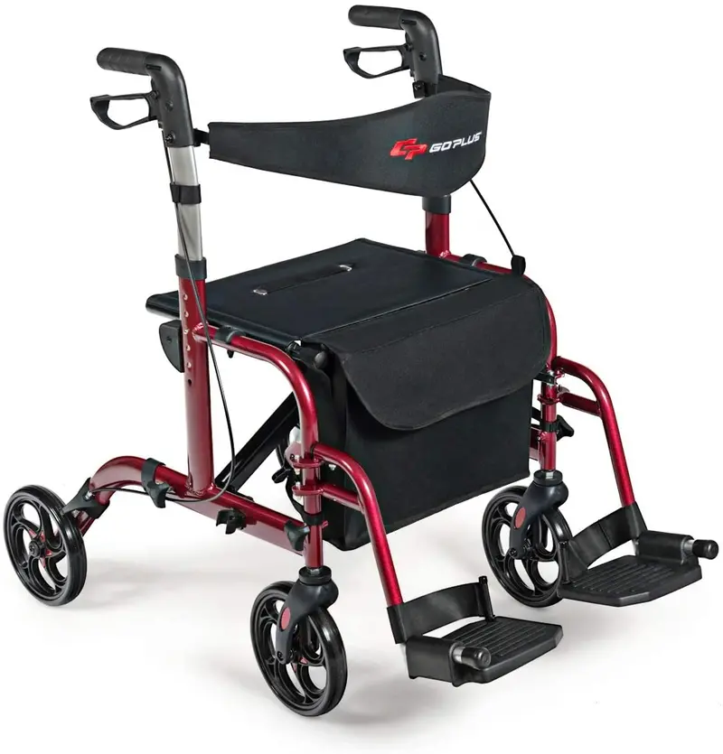 Foldable 4-Wheel Rollator Walker with Built-in Seat and Dual-Function Support