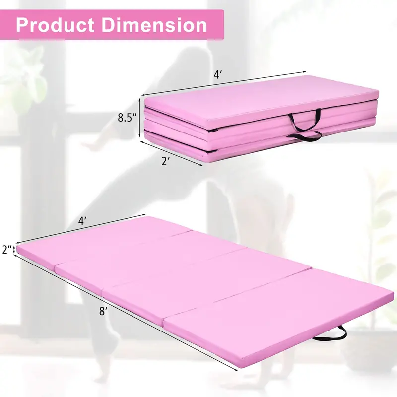 Foldable 8' x 4' Gymnastics Mat – 2-Inch Thick Tumbling Pad with Integrated Carry Handles