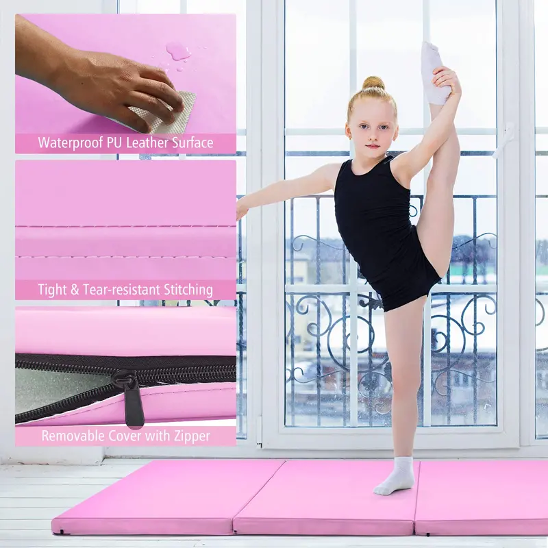 Foldable 8' x 4' Gymnastics Mat – 2-Inch Thick Tumbling Pad with Integrated Carry Handles