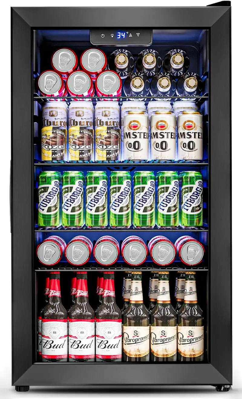 Glass-Door Beverage Cooler – 3.2 Cu. Ft. Mini Fridge, Holds Up to 126 Cans, Four Adjustable Shelves, Modern Silver Finish 2