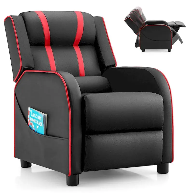 Gymax Kids’ Ergonomic Leatherette Recliner – Adjustable Footrest Armchair with Lumbar Support